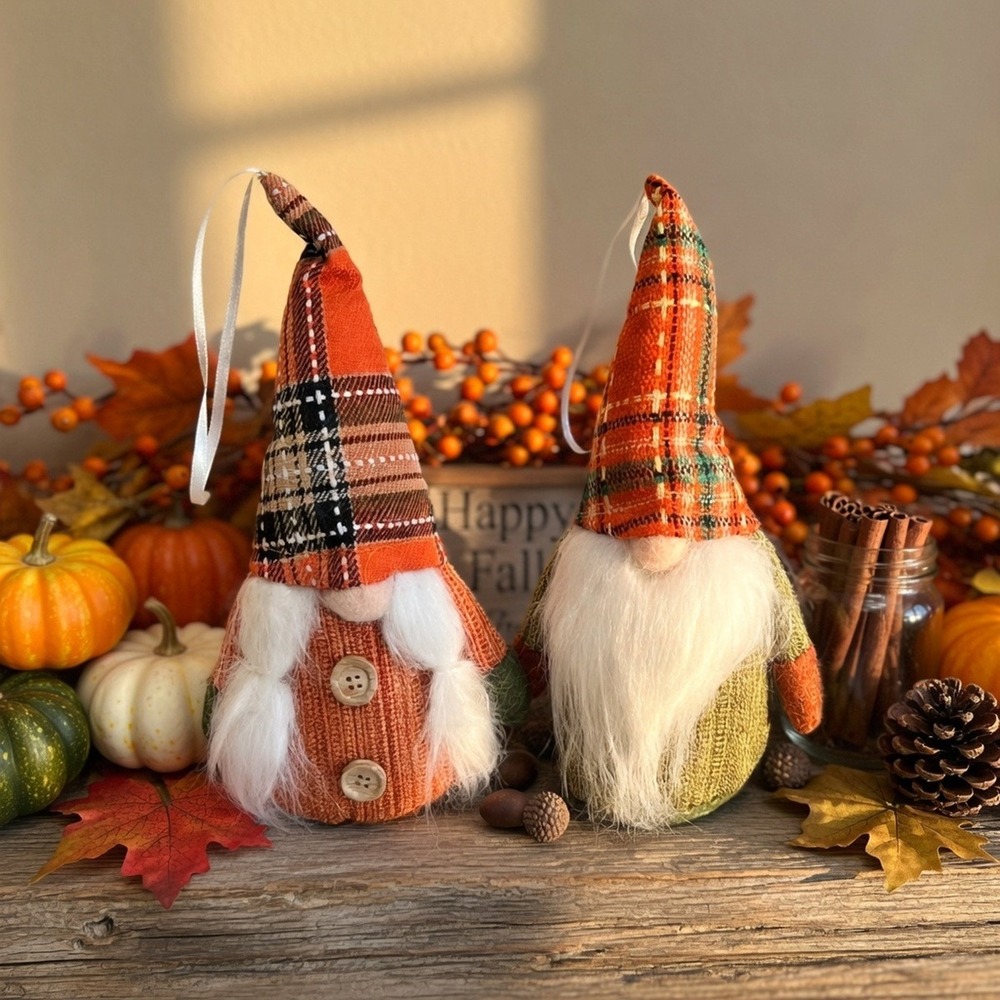 Autumn Gnome Couple, Set of 2, Fall Decor, Weighted Bottoms, Stand or Hang, 8" T